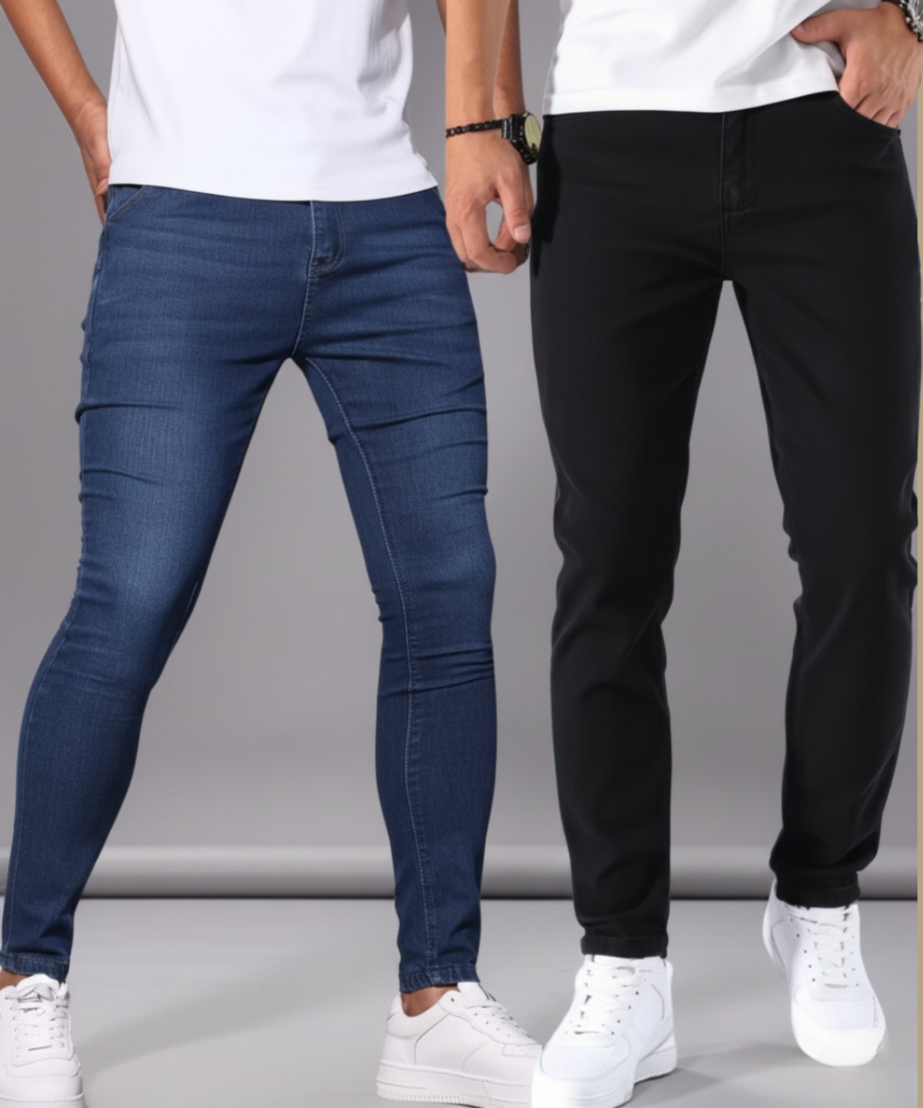 Imagem principal Kit 2 Calças Slim Alpha Street Wear Casual e Confortavel Fashion e Basica Escuro e Preto Alpha Street Wear azul/jeans/preto azul