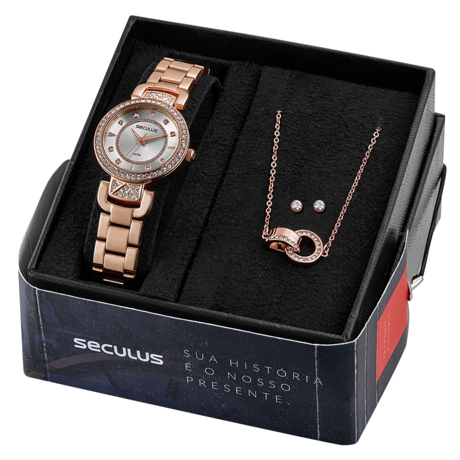 Imagem principal Kit Relógio Seculus Feminino Cristais com Colar e Brincos Seculus rosa