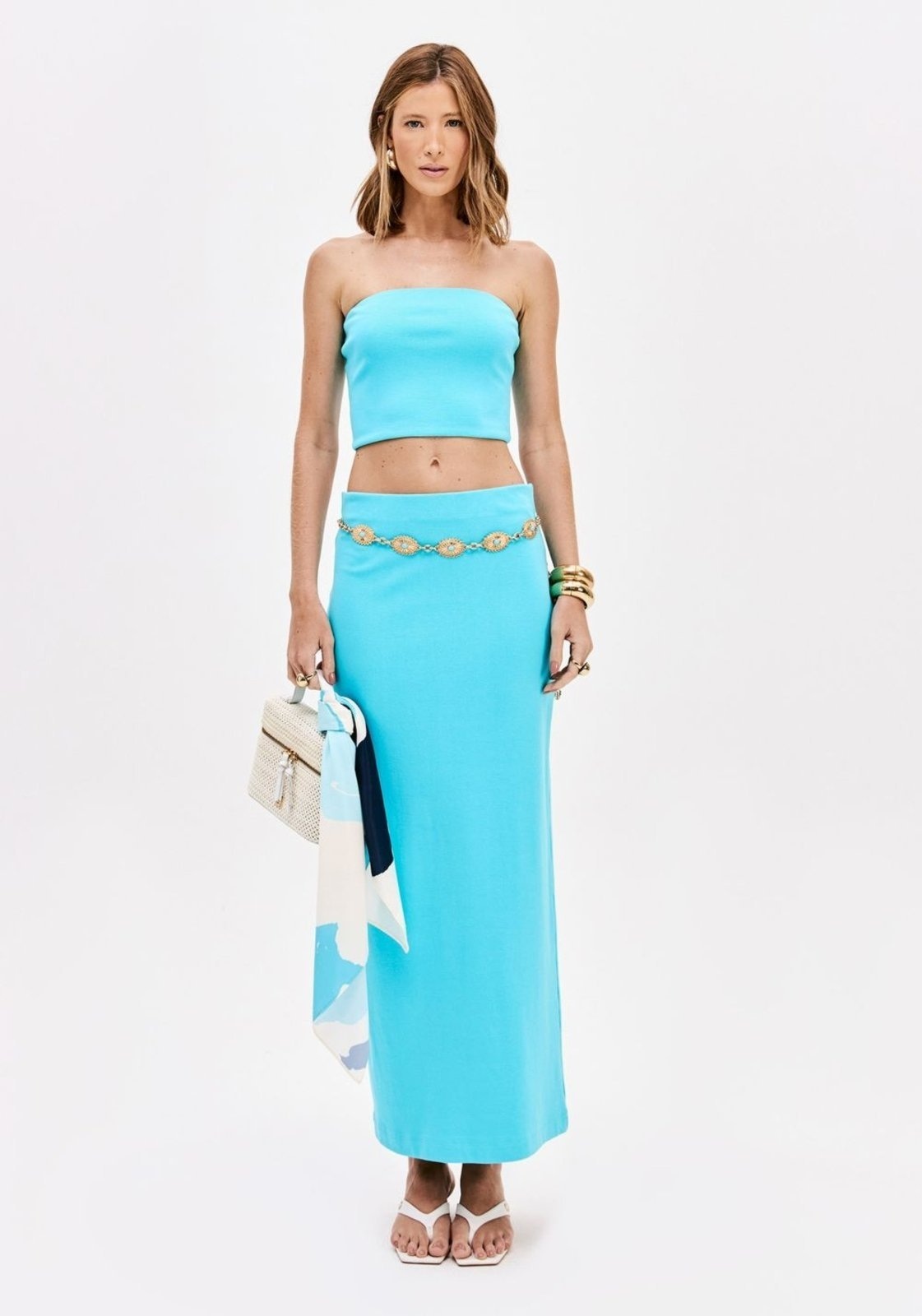 Imagem principal Saia Reta Super Midi Cintura Alta Lança Perfume azul