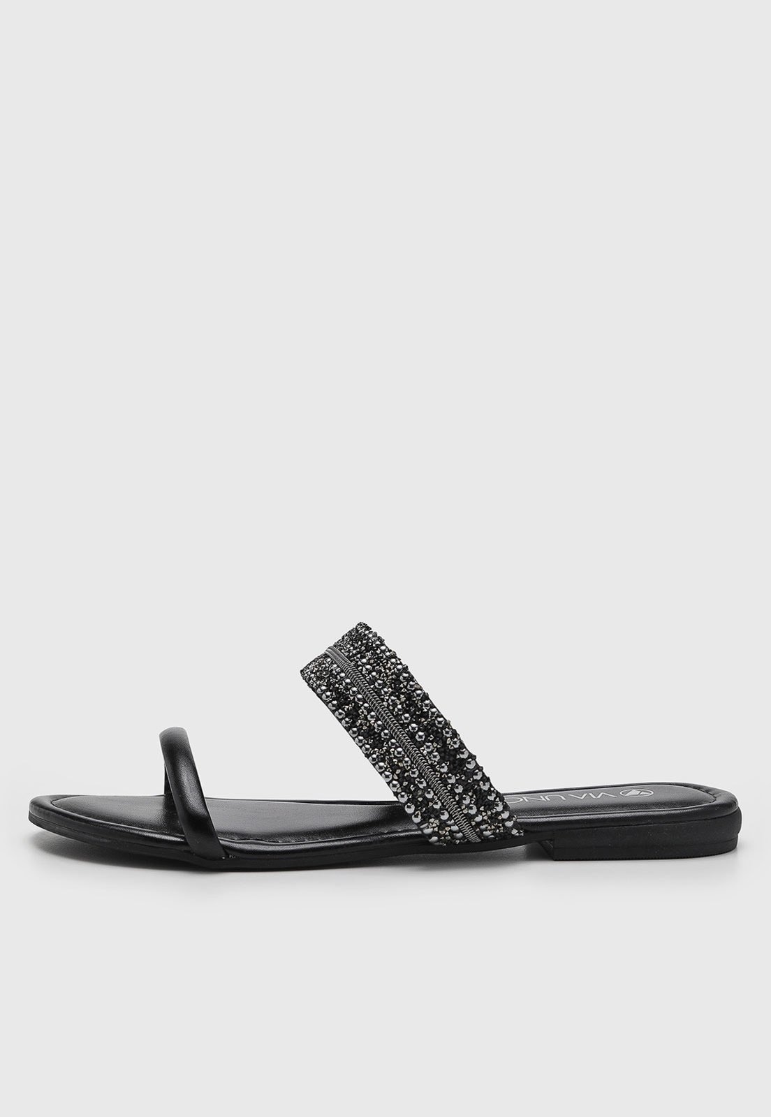 Imagem principal Rasteira Feminina VIA UNO Tira com Pedrarias Preta VIA UNO preto