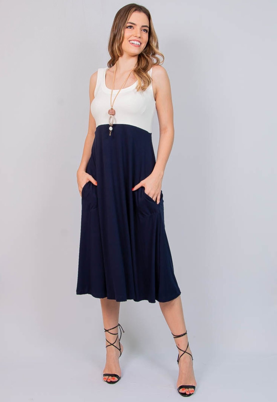 Imagem principal Vestido Maria Paes Bolso Marinho e Off White Maria Paes azul marinho/off-white white