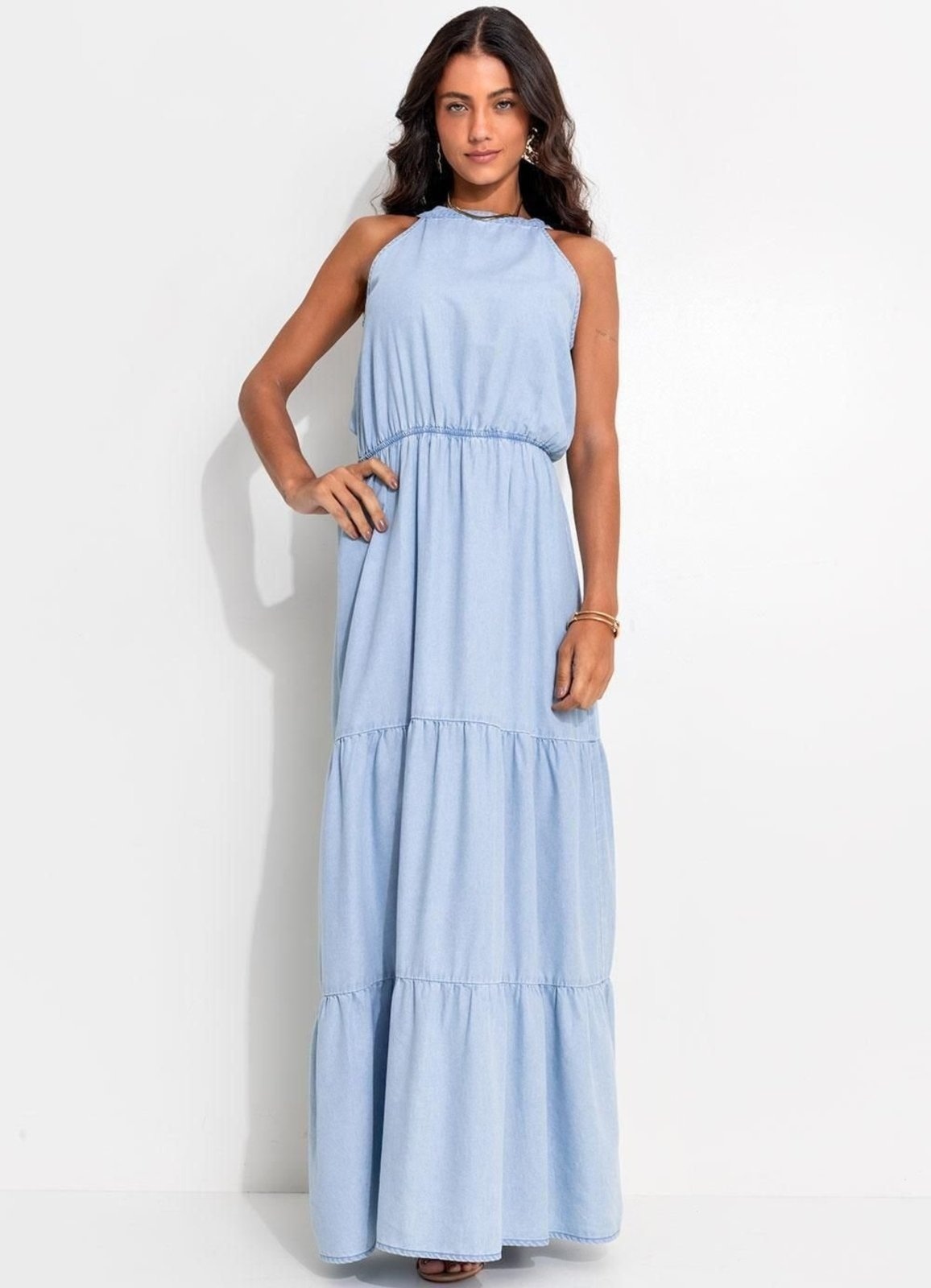 Imagem principal Vestido Jeans Claro Colorido Quintess azul