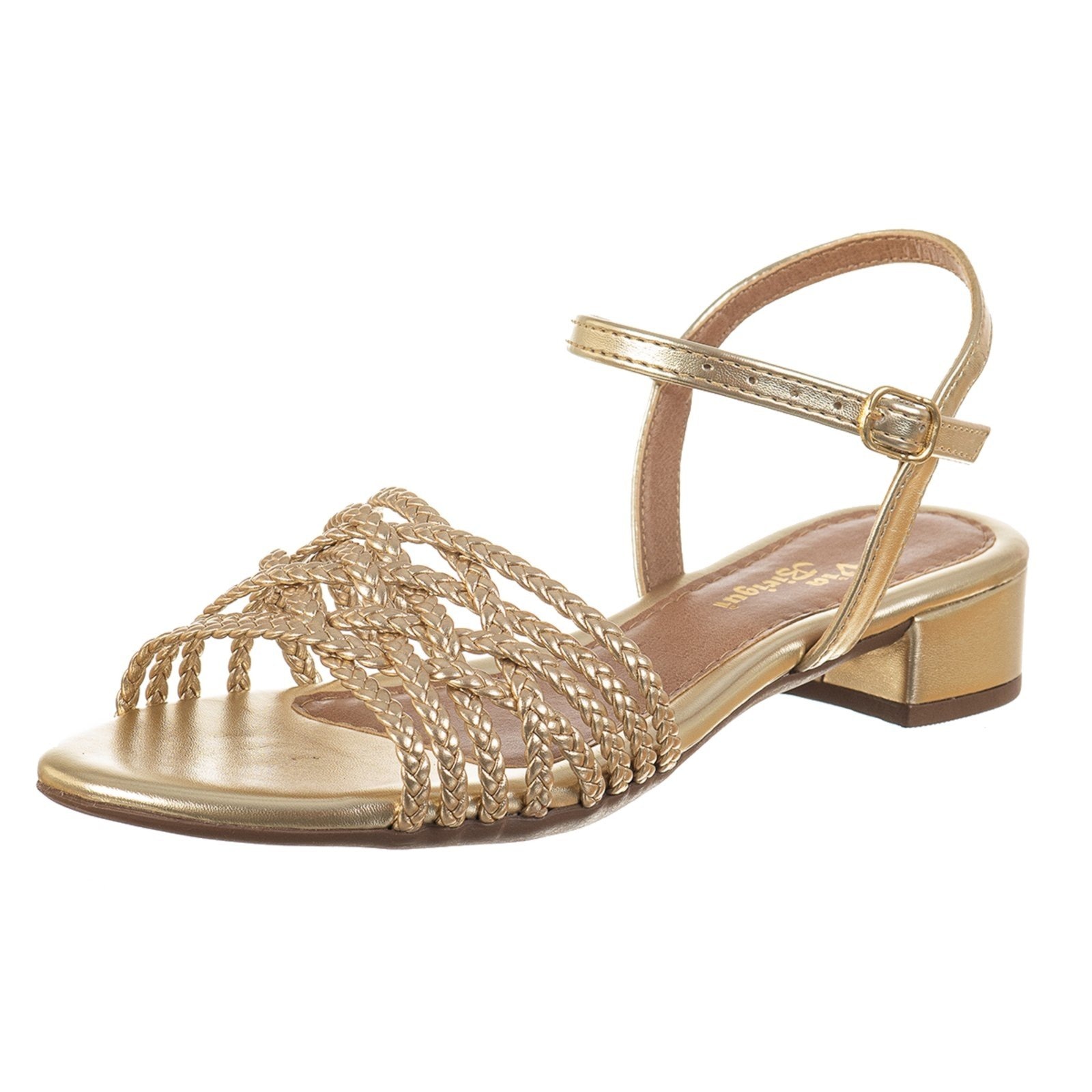 Imagem principal Sandália Feminina Salto Baixo C/Tiras Trancadas Casual Via Birigui VIA BIRIGUI dourado