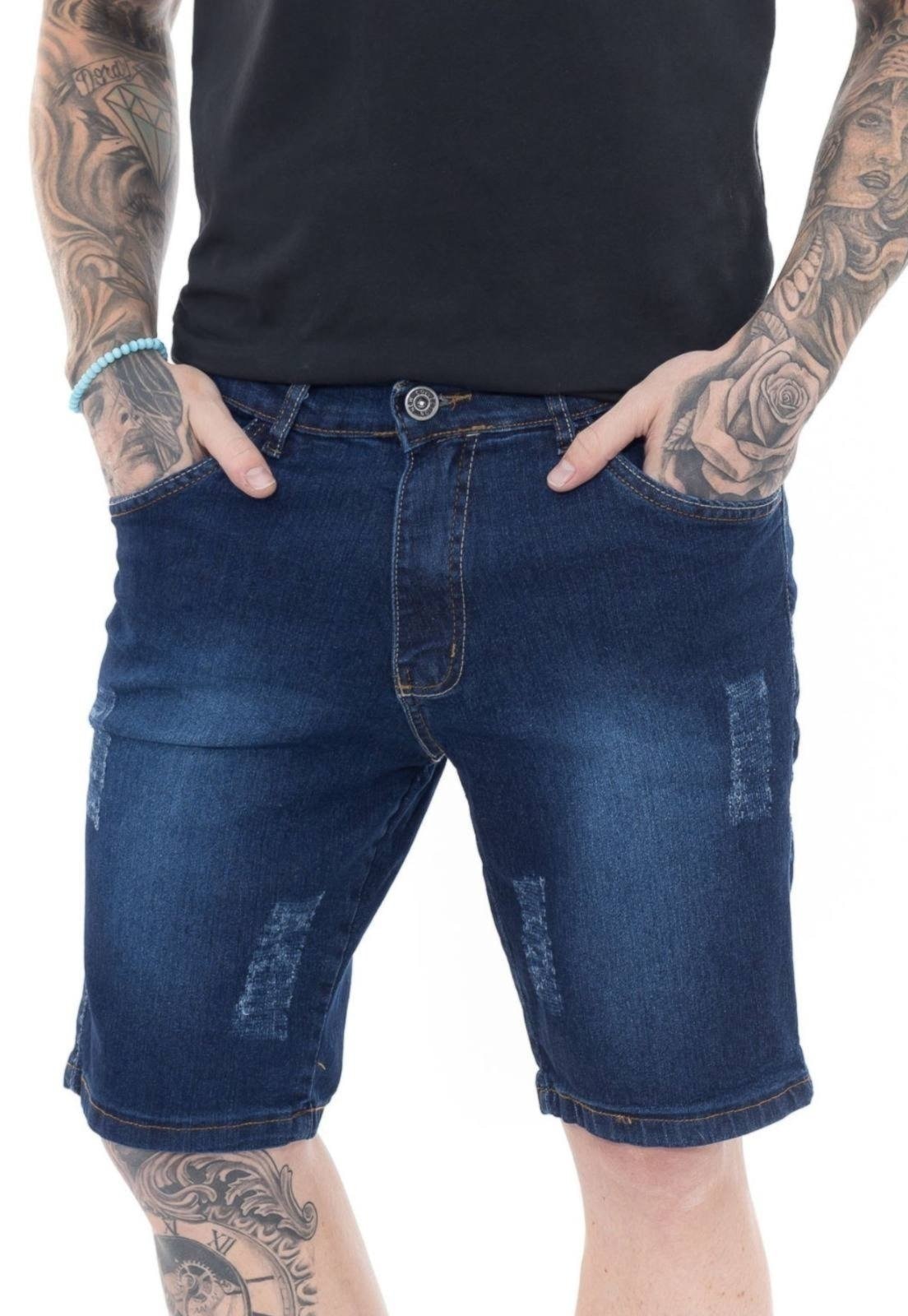 Imagem principal Bermuda Jeans Masculina Tempo Hábil Premium Casual Dark Blue 5 Estilo azul blue