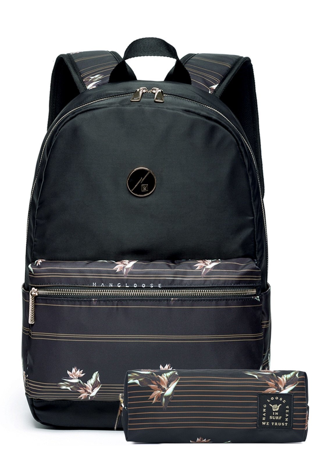 Imagem principal Kit Mochila Hang Loose Feminina Escolar + Estojo Resistente Hang Loose preto