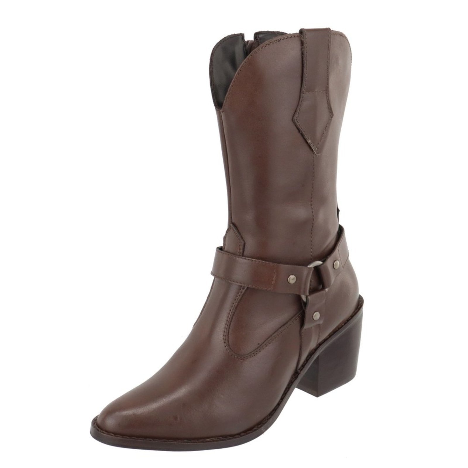 Imagem principal Bota em Couro Western Texana Bico Fino Country Chocolate TELLINI STORE marrom