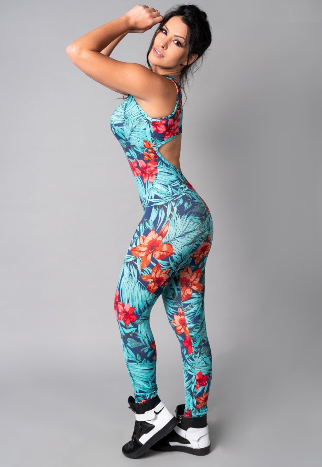 Imagem principal Macacão Longo MVB Modas Costa Nua Fitness Suplex Amazonia Mvb Modas azul/estampado/multicolorido/verde