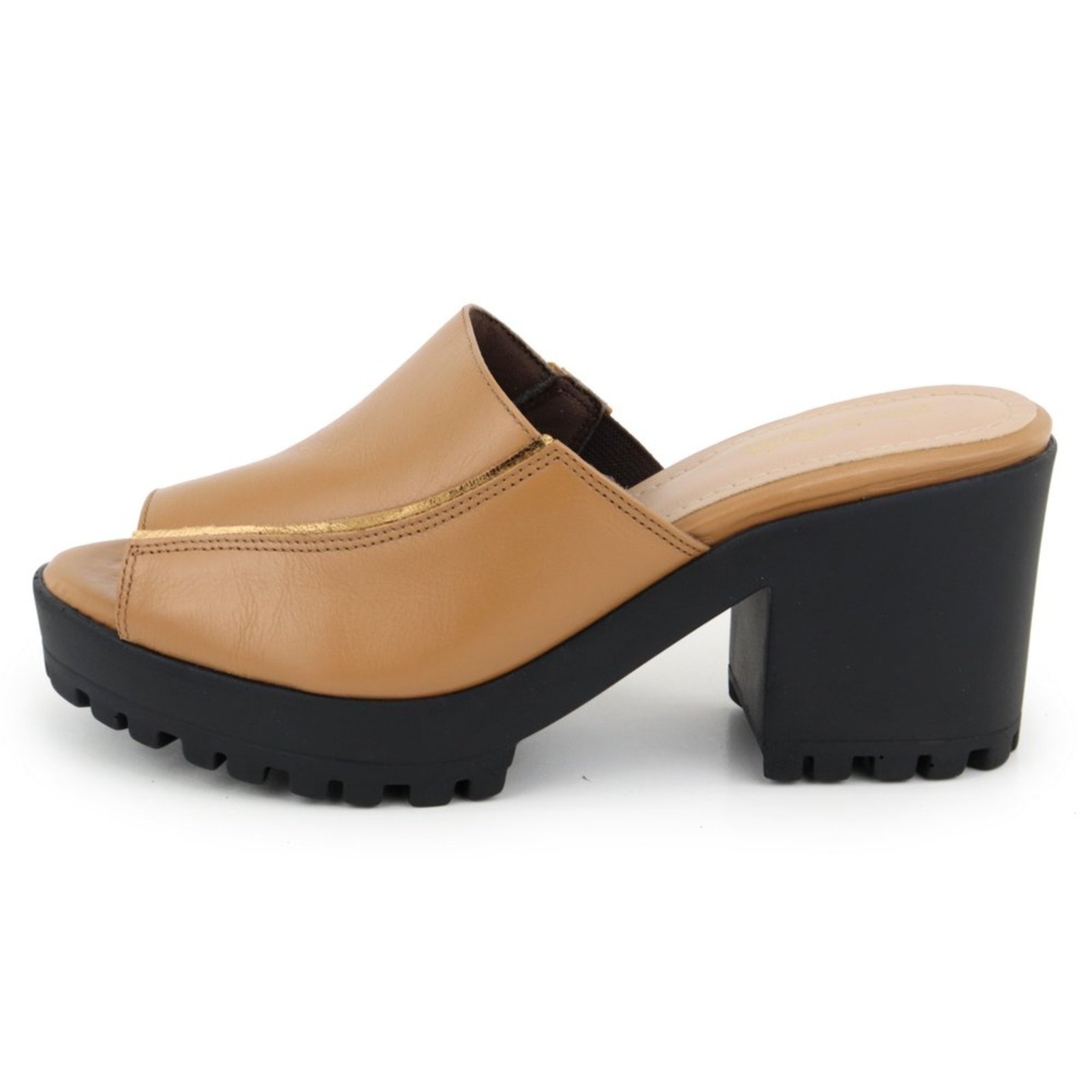 Imagem principal Tamanco Feminino Salto Bloco Tratorada em Couro Maria Paula Coconut MARIA PAULA caramelo