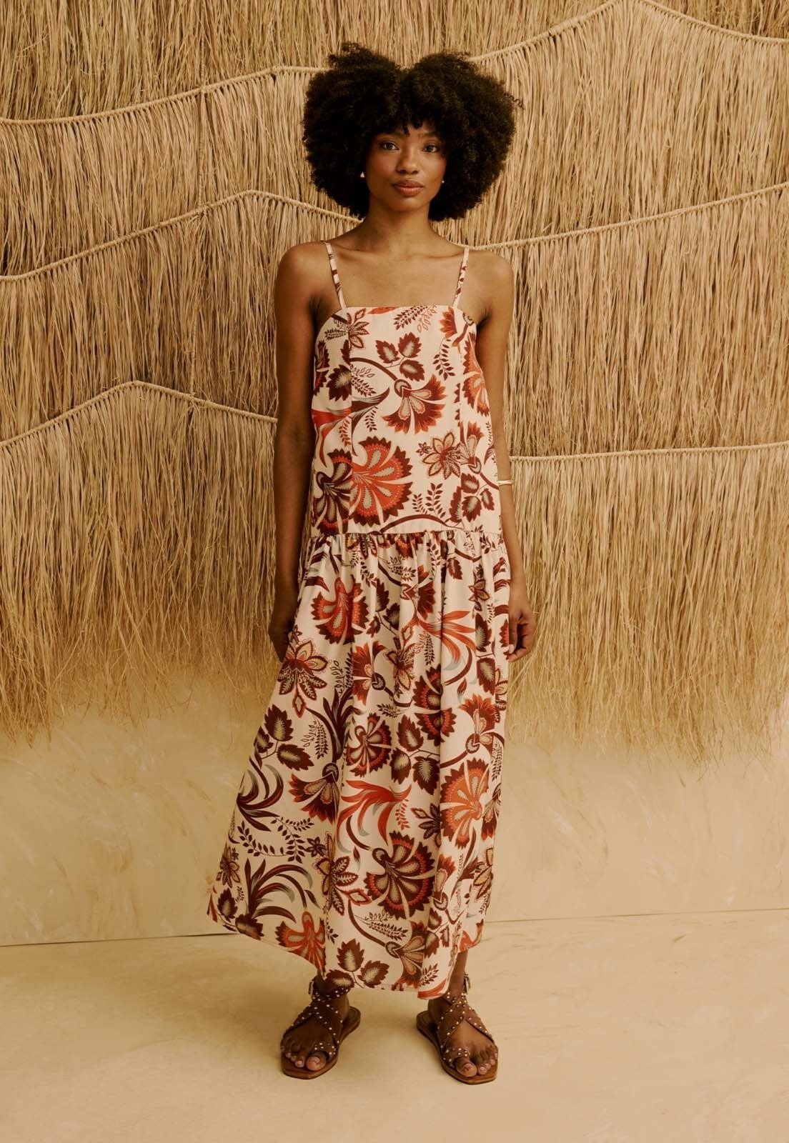 Imagem principal Vestido Midi Estampado Tika CaCay marrom