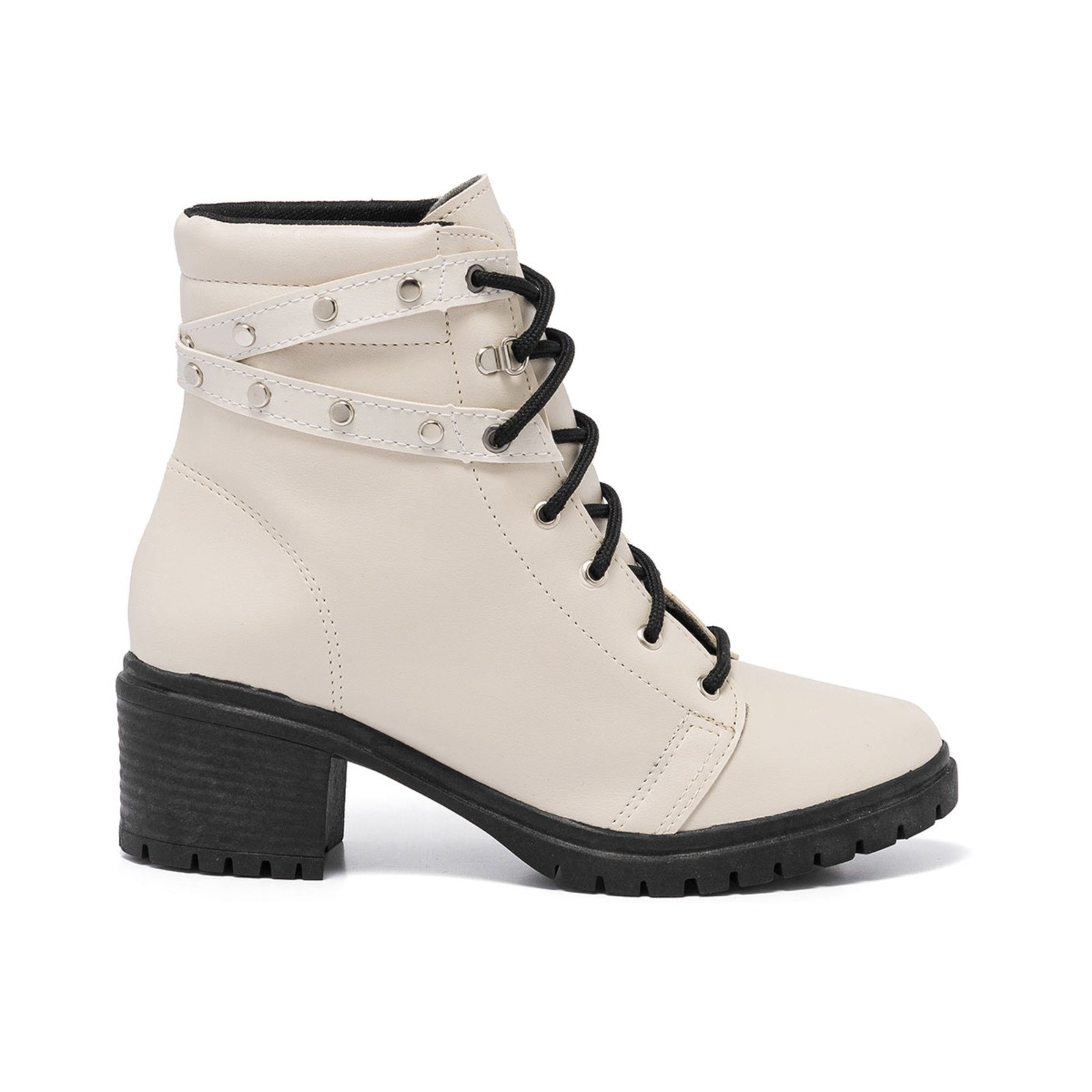 Imagem principal Bota Coturno Feminina Cano Baixo Tratorada Preto Confortável - Tachinhas Stessy Shoes off-white