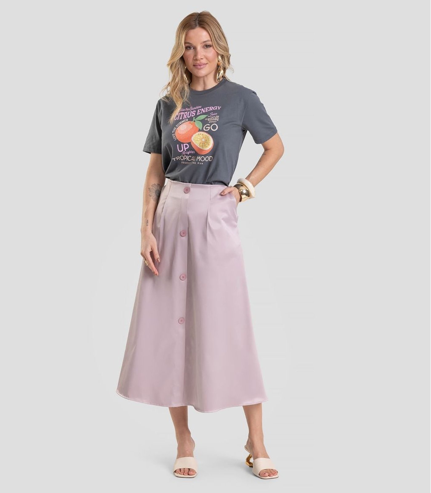 Imagem principal Saia Midi em Tecido Plano Dianna Dianna cinza