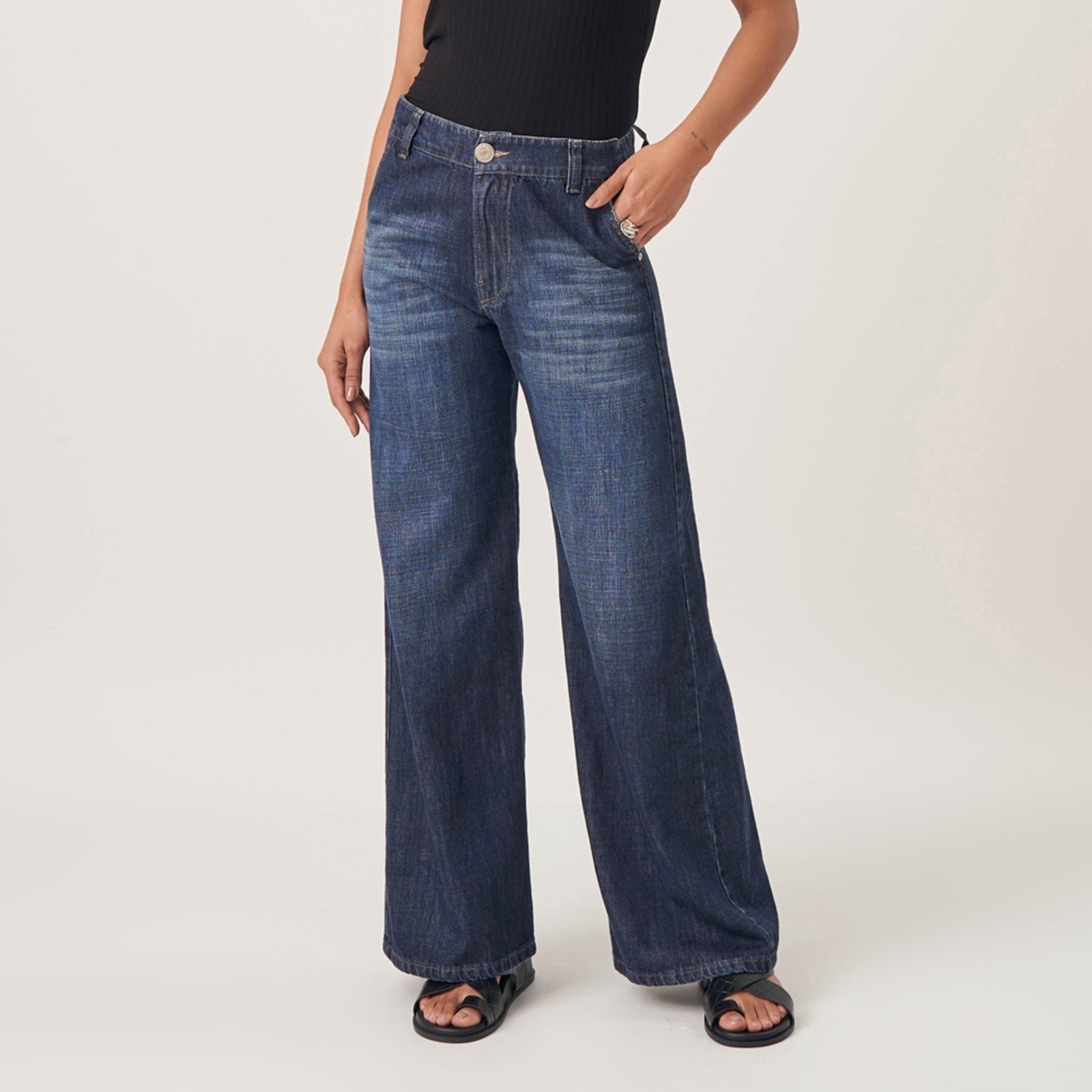 Imagem principal Calça Jeans Wide Leg com Elástico no Cós Azul Escuro Bloom azul marinho
