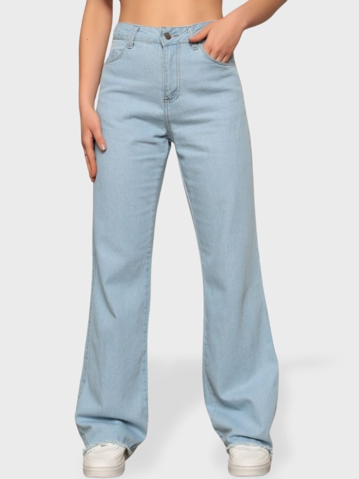 Imagem principal Calça Jeans Wide Leg Pantalona Feminina Claro Tendência Fashion Safira Moda azul