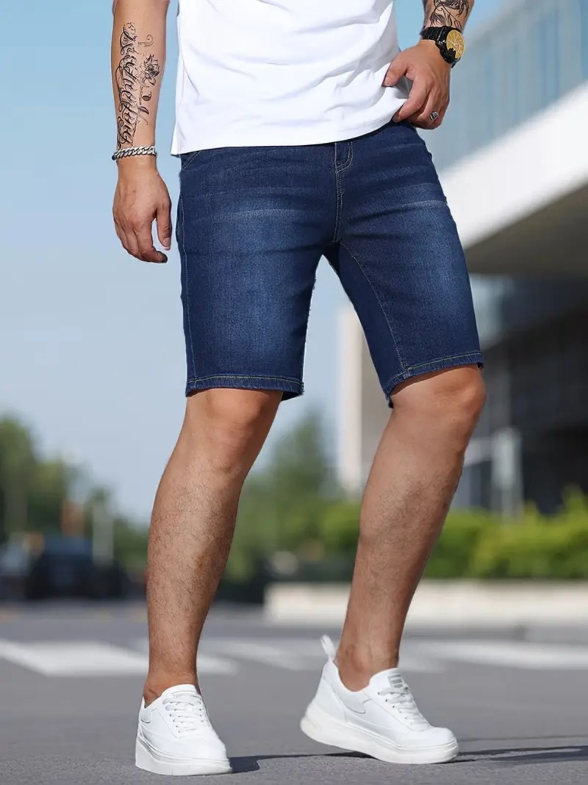 Imagem principal Bermuda Jeans Masculina Kovali Casual Style Skinny Premium Com Elastano Confortável Escuro KOVALI FASHION STORE azul/jeans azul