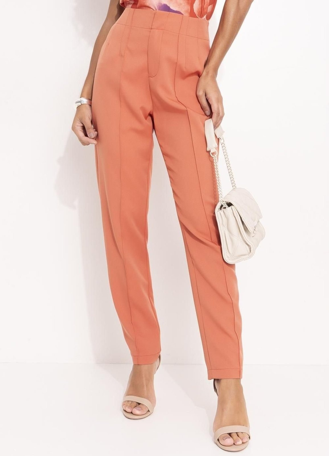 Imagem principal Calça Feminina Terracota Em Crepe Plano Quintess laranja