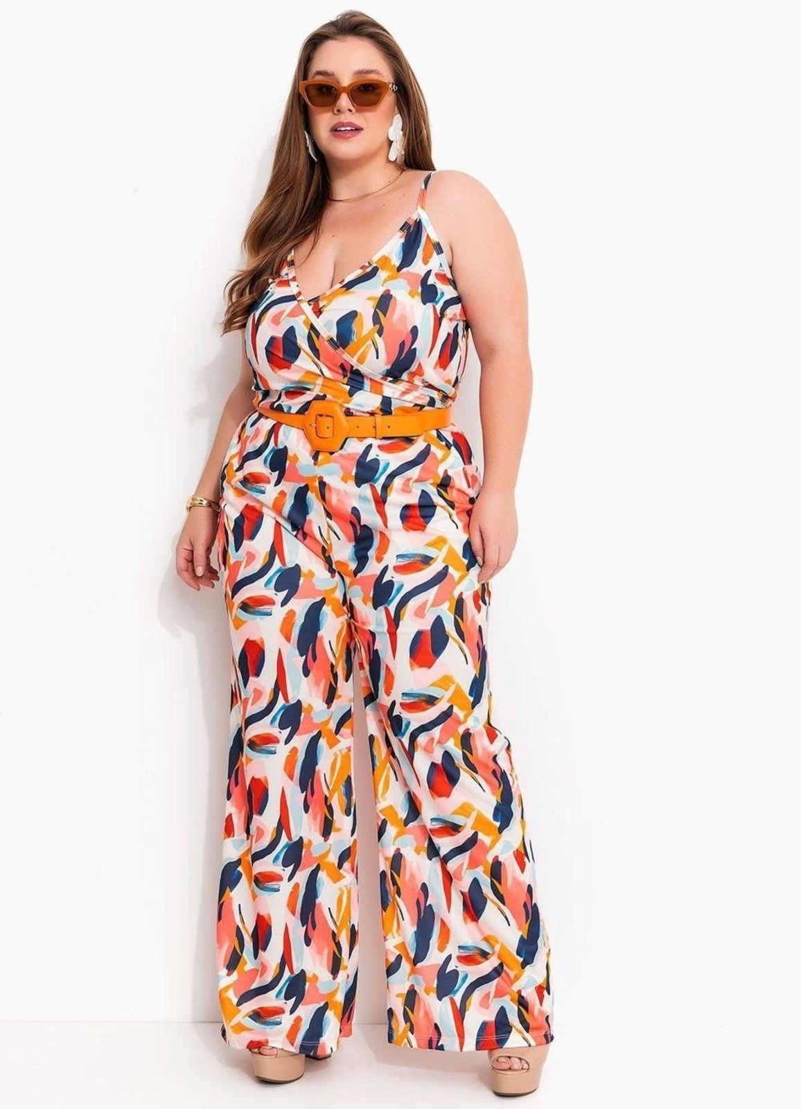 Imagem principal Macacão Em Jersey Acetinado Abstrato Colorido Marguerite laranja