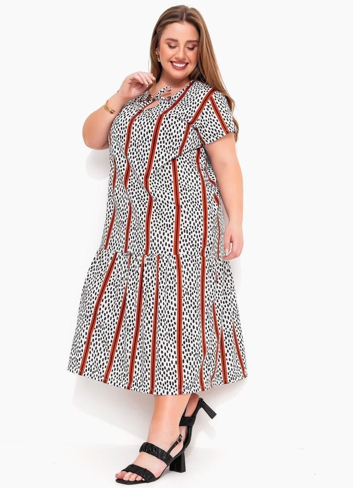 Imagem principal Vestido Em Malha Abstrato E Listras Marguerite branco