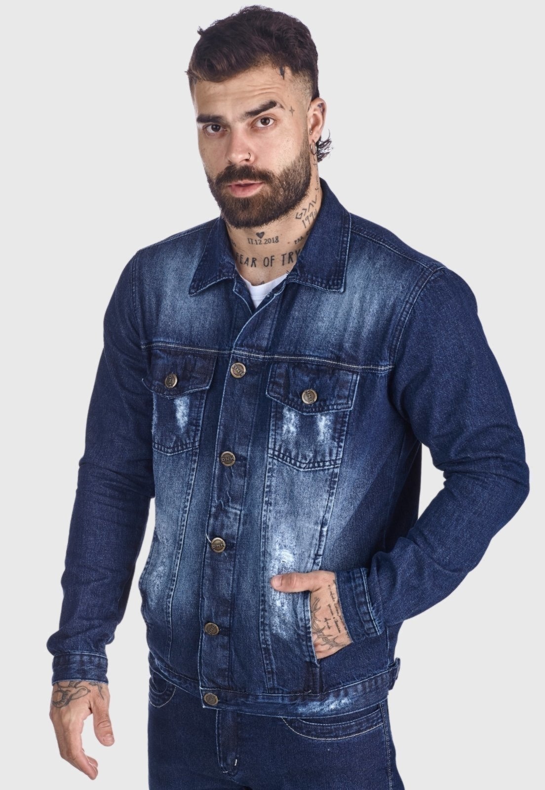 Imagem principal Jaqueta Jeans HNO Jeans Premium Leve Destroyed Used HNO Jeans azul