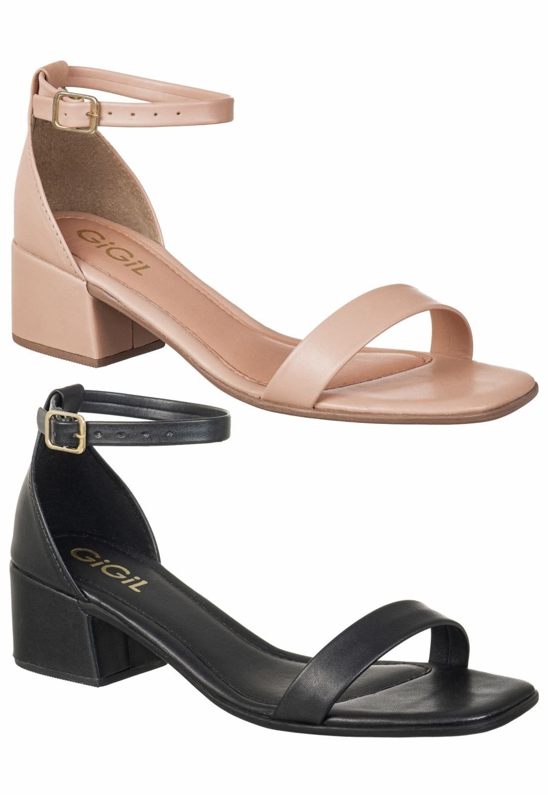Imagem principal Kit 2 Pares Sandália Casual GiGiL Clássica Salto Médio Grosso Bloco Preto Gigil bege/nude/preto nude