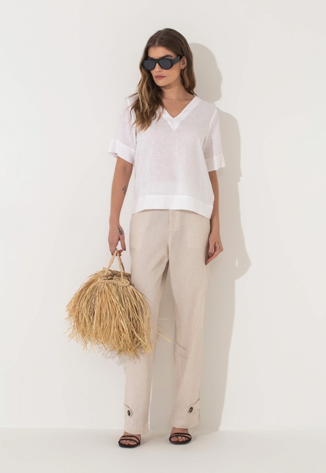 Imagem principal Calça Linho Traymon Cintura Alta Natural Traymon bege natural