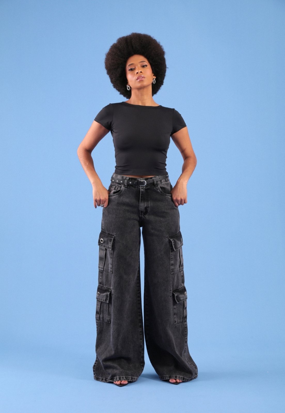 Imagem principal Calça Jeans Pop Me Wide Leg Bolso Cargo Pop Me preto