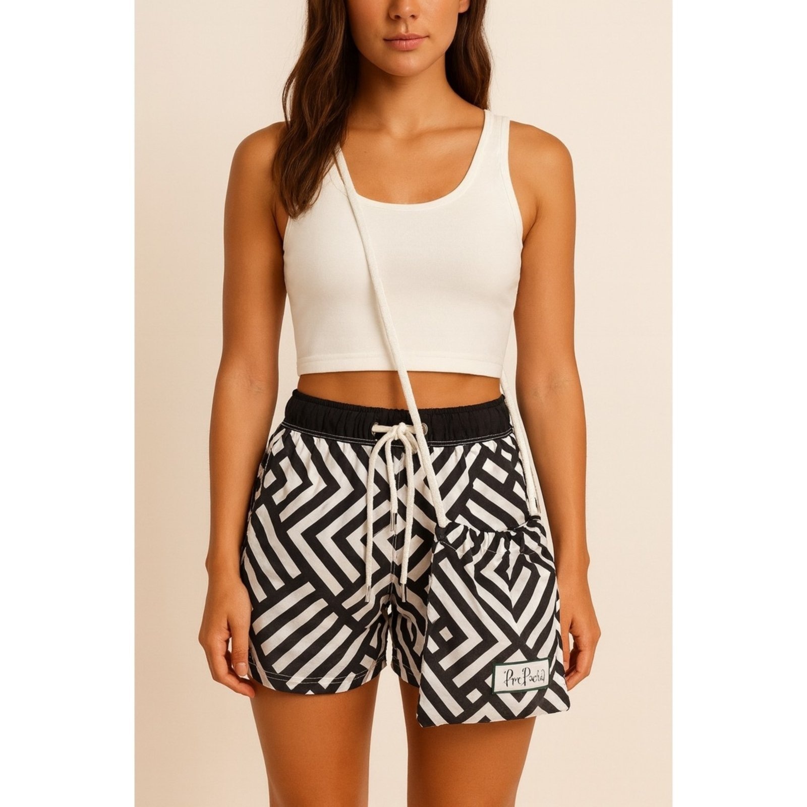 Imagem principal Shorts Praia Estampado Mini Bag Secagem Rápida Summer Body branco/preto