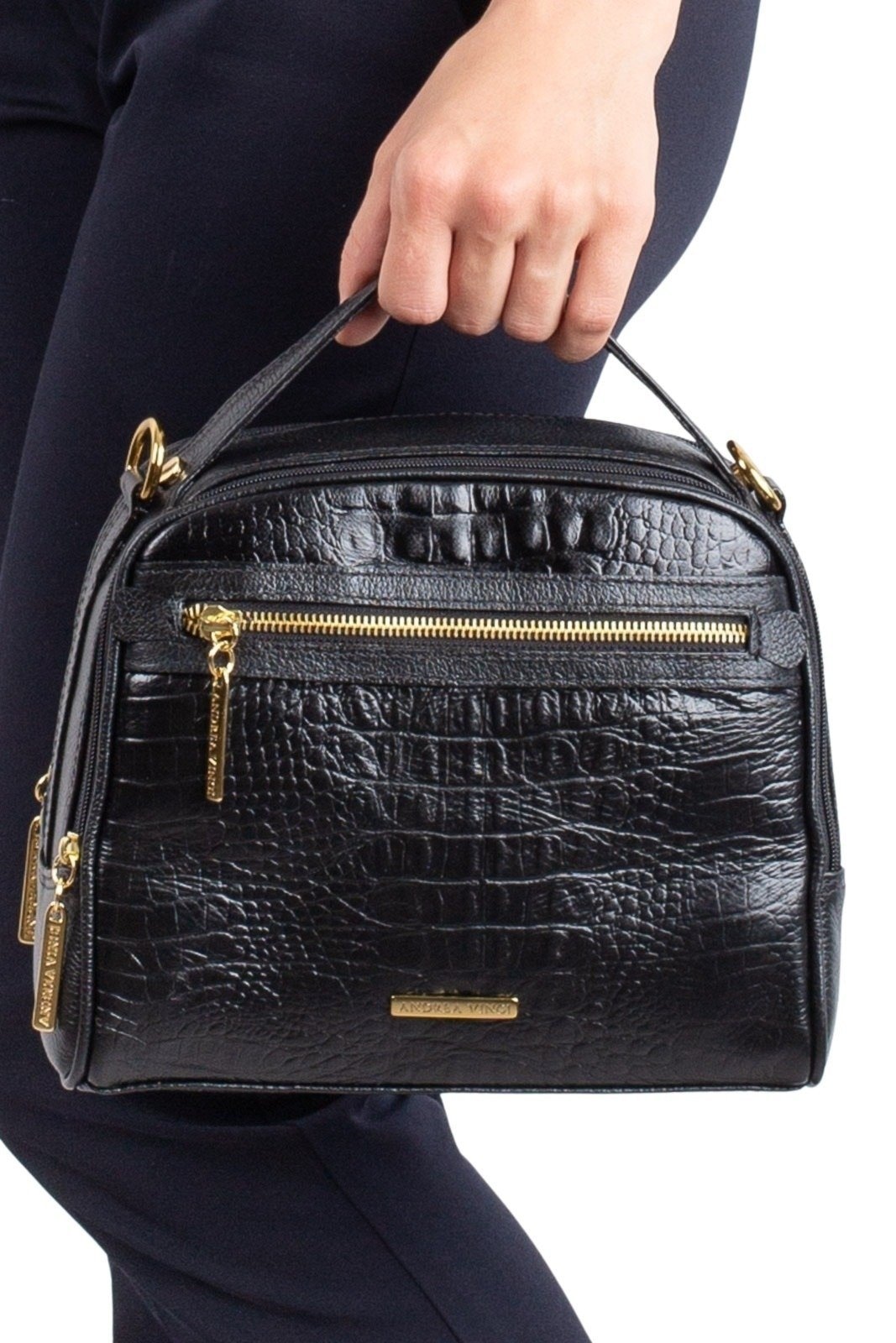 Imagem principal Bolsa baú pequena de couro croco Lara Andrea Vinci preto