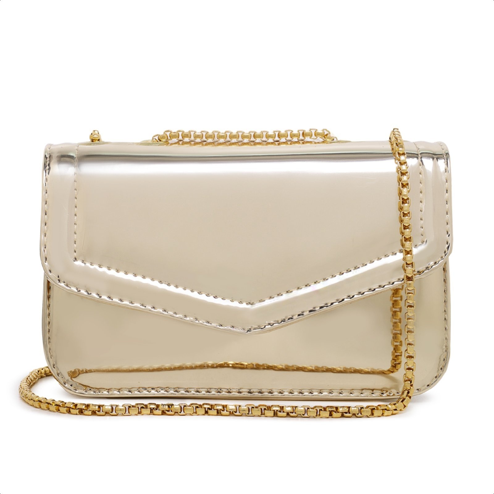 Imagem principal Bolsa Feminina Pequena Clutch De Ombro De Mão Alça Corrente Dourada Espelhado CARMELO SHOES dourado