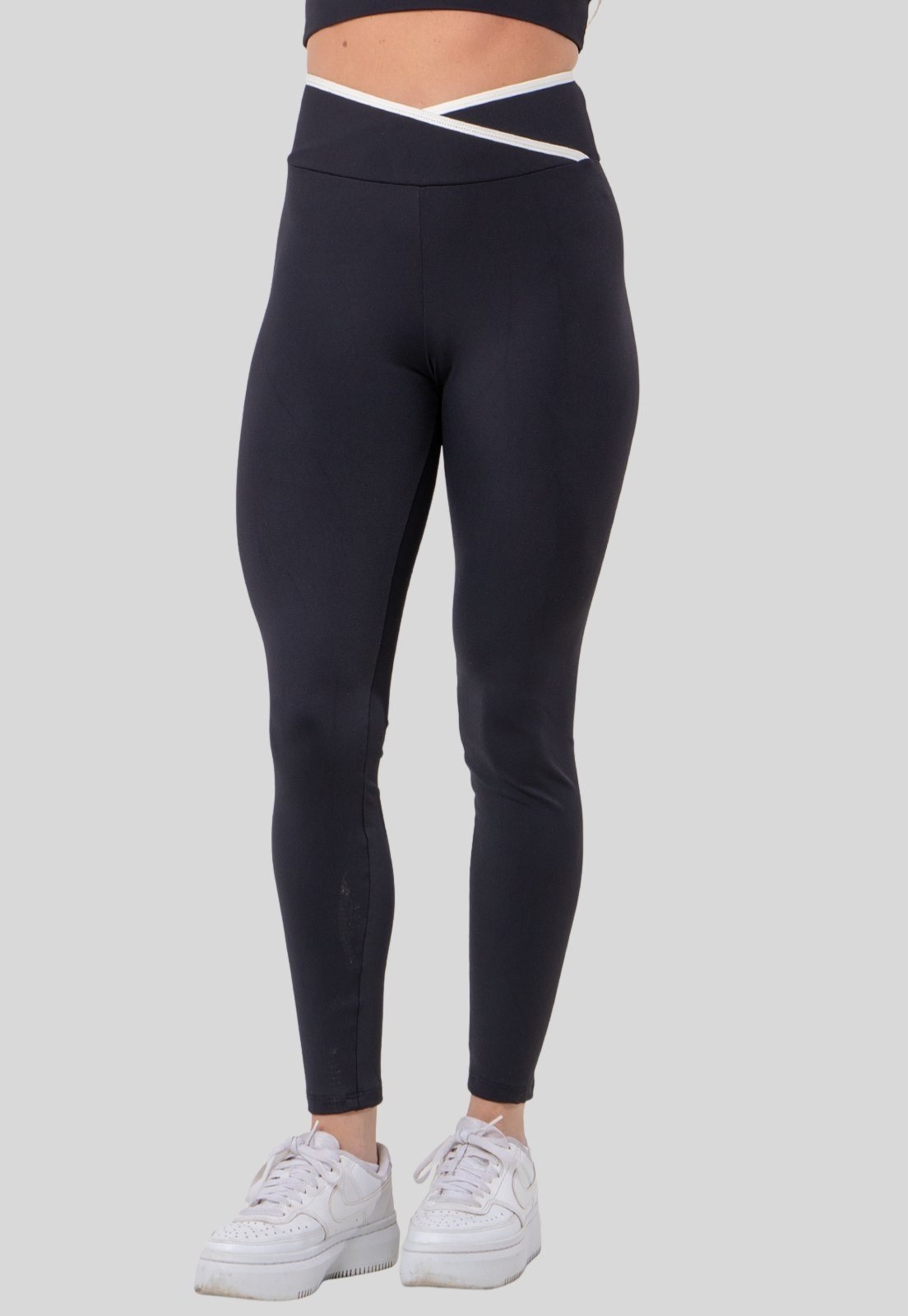 Imagem principal Calça Legging Feminina Poliamida Cós Cruzado Detalhe Off White Zero Transparência Diluxo preto white