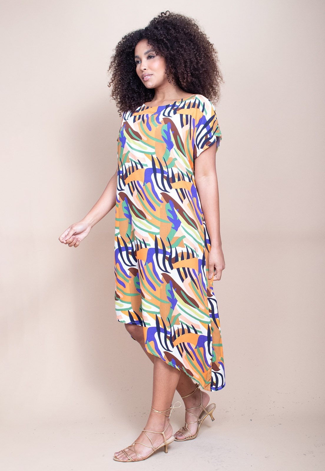 Imagem principal Vestido Cabanafree Midi Plano Estampa Cores Vibrantes Cabanafree azul/estampado/laranja