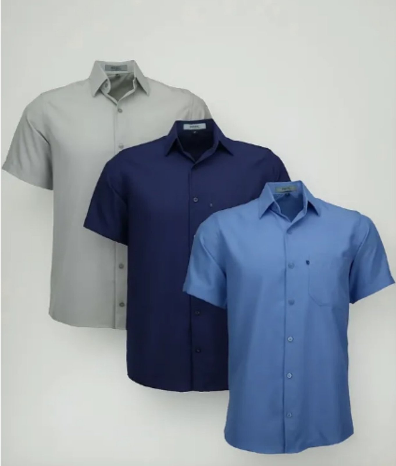 Imagem principal Kit Camisas Sociais Tradicional Amil Poliéster Com Bolso Macia Não amassa Manga Curta Luxo Amil azul/azul marinho