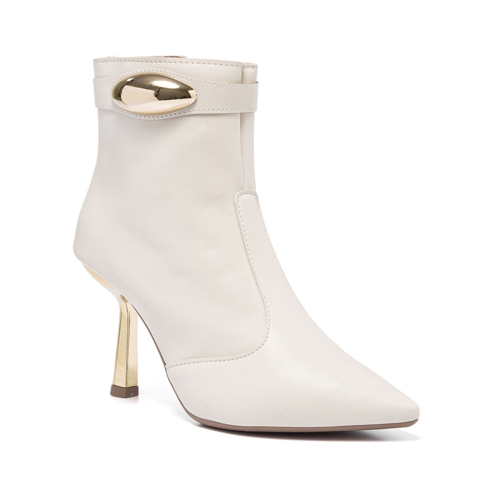 Imagem principal Bota Feminina Stessy Shoes Cano Curto Bico Fino Salto Metalizado Lesma Off White Stessy Shoes off-white white