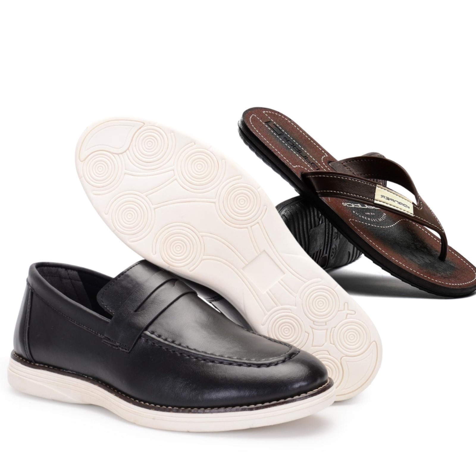 Imagem principal Kit Mocassim Masculino Loafer Verão Sapatofran Com Chinelo Café Versátil Confortável Sapatofran preto