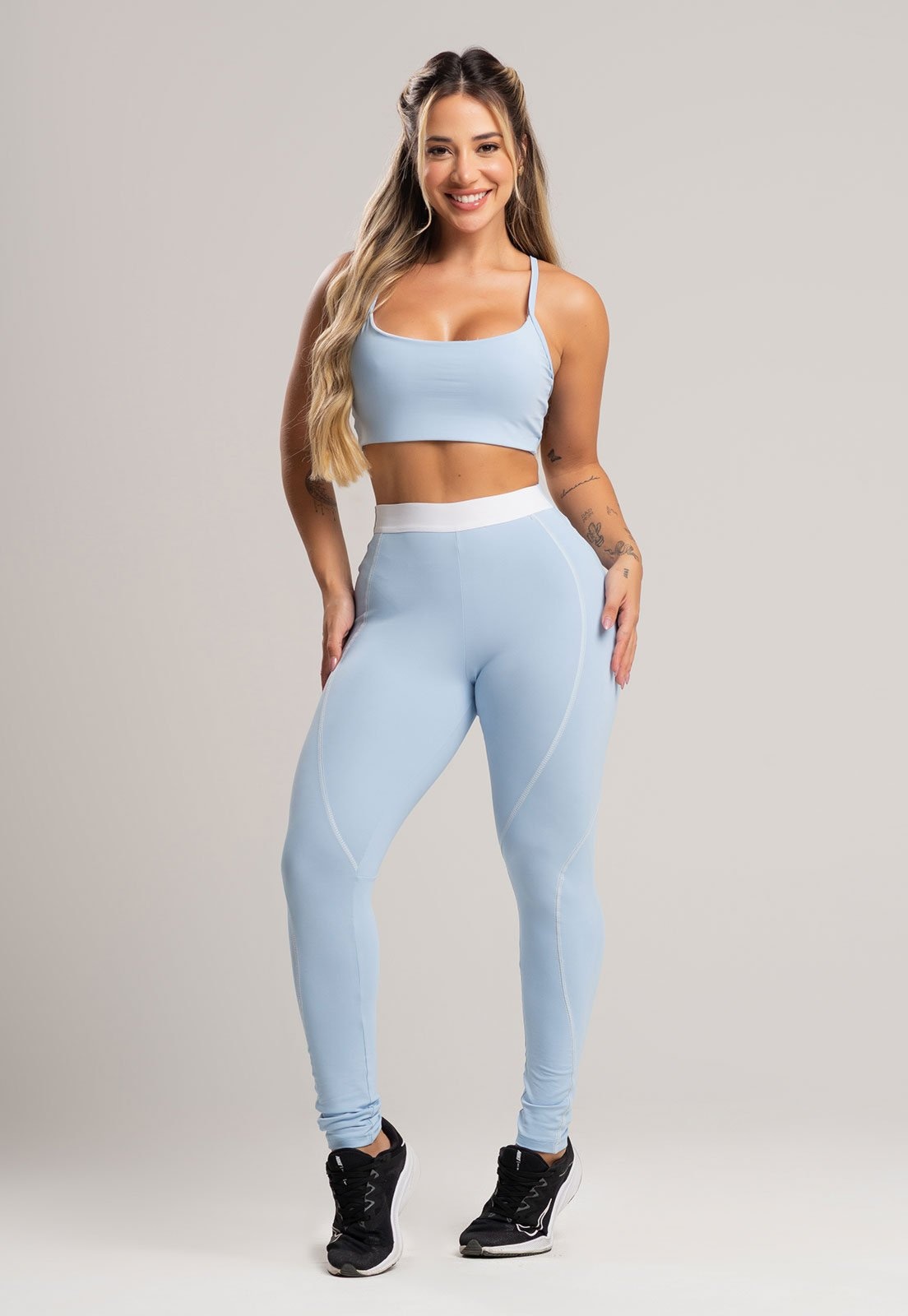 Imagem principal Calça Legging Academia MVB Modas com Elástico Cintura Alta Feminina Poliamida Céu Mvb Modas azul