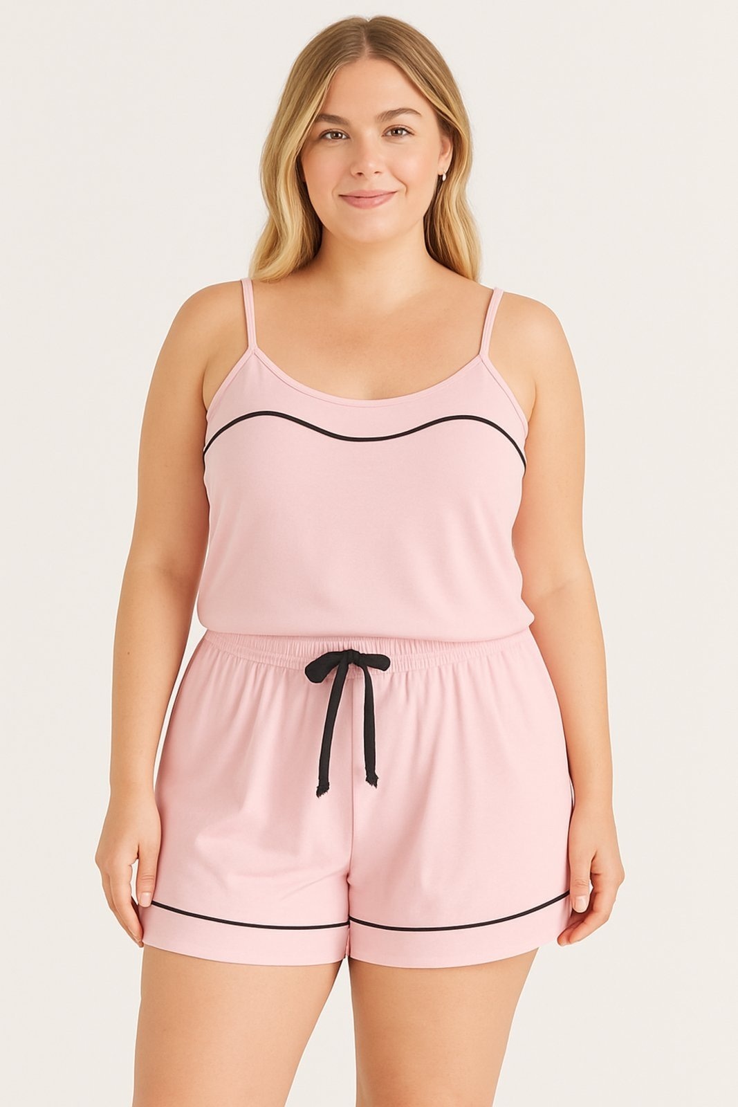 Imagem principal Pijama Algodão Plus Size Feminino Alcinha Sara Claro Piante rosa