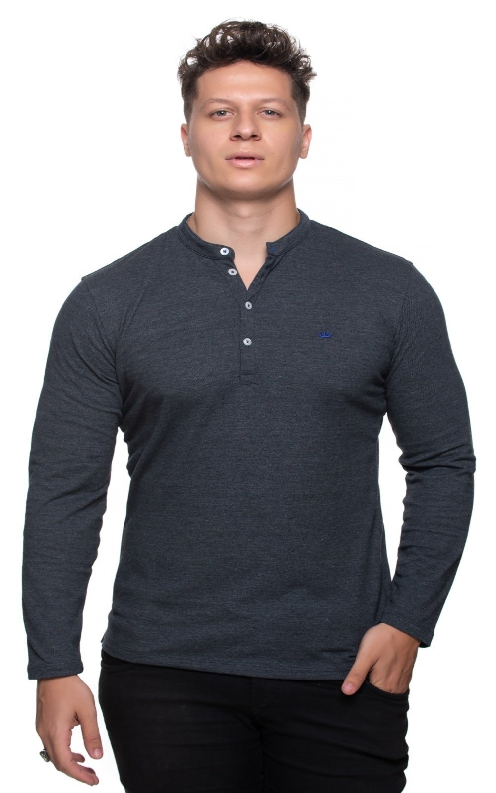 Imagem principal Camisa Gola Padre Aburguesia Slim Fit Cinza Alfaiataria Burguesia grafite