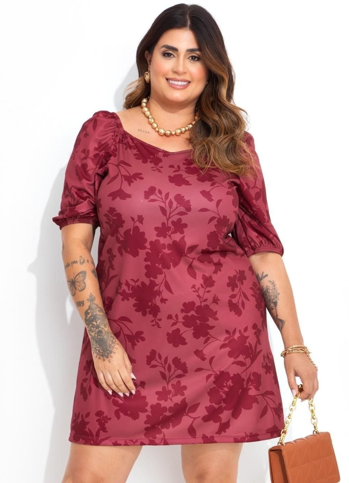 Imagem principal Vestido Em Jersey Acetinado Floral Bordô Marguerite vermelho
