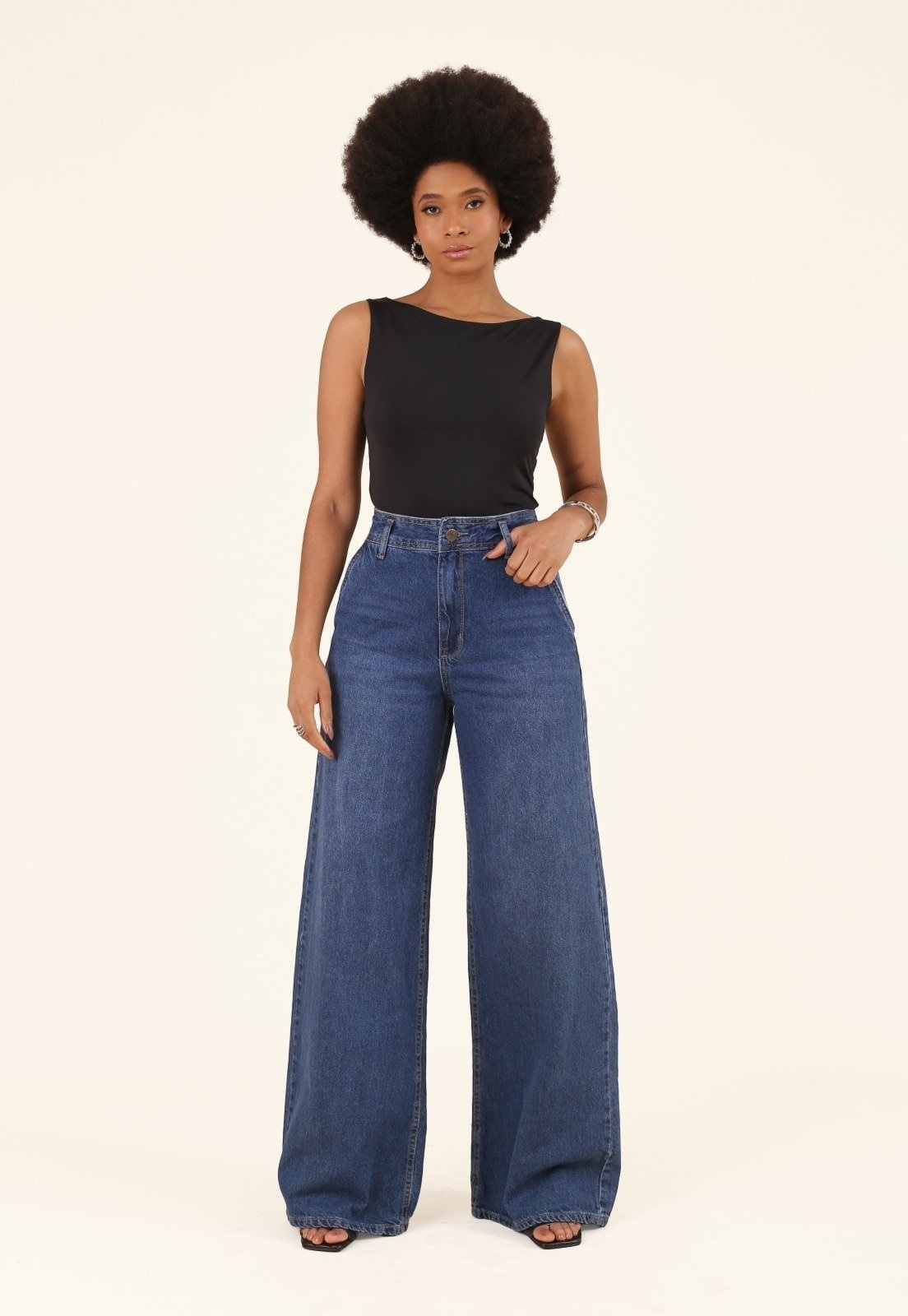 Imagem principal Calça Pop Me Jeans Wide Leg Bolso-Faca Escuro Pop Me azul