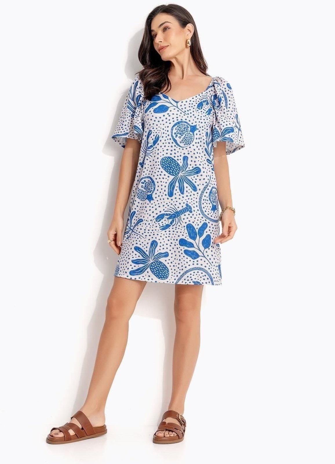 Imagem principal Vestido Em Malha Texturizada Quintess Pontilhado Quintess azul