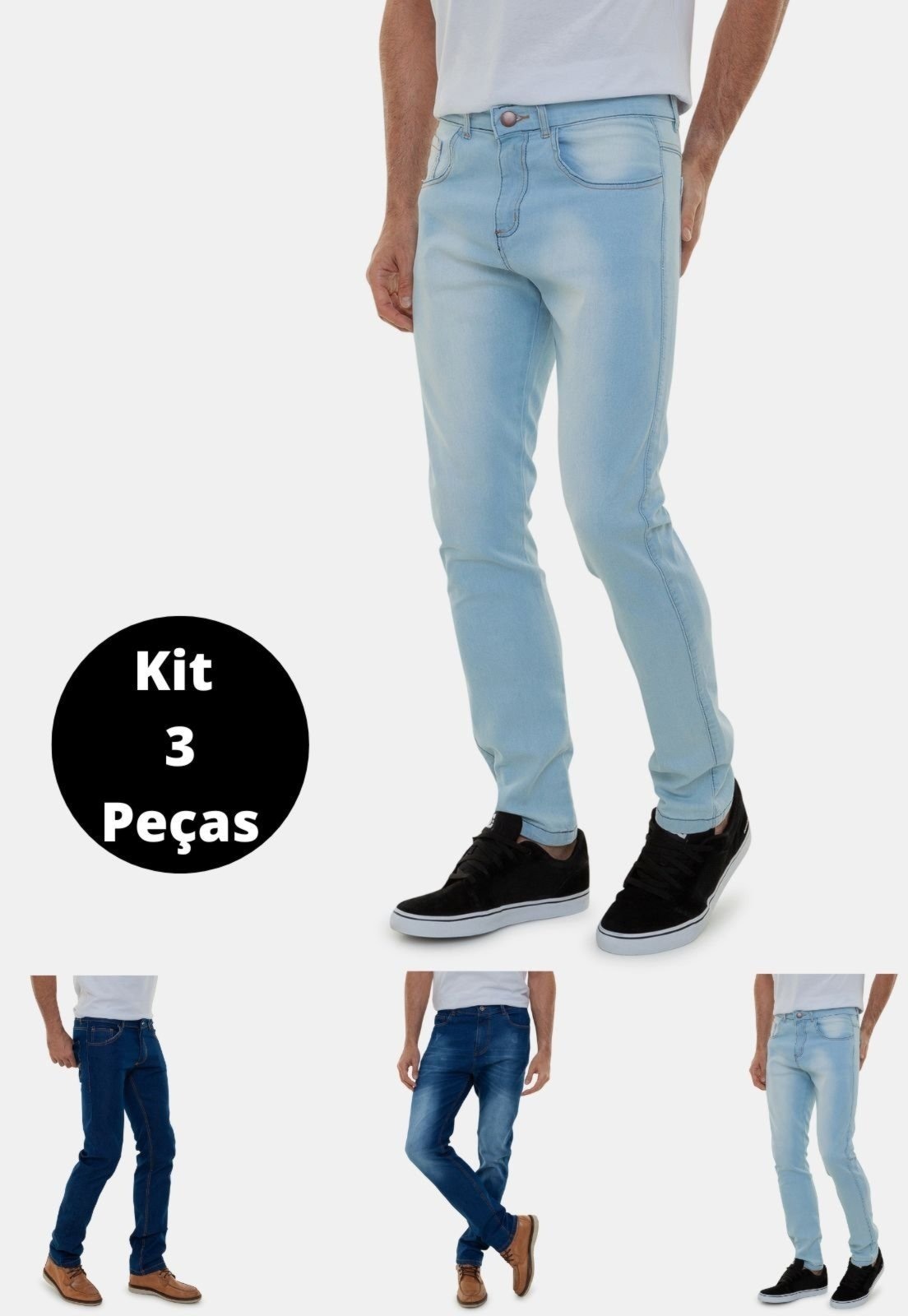Imagem principal Kit com 3 Calças Jeans Masculinas Versatti Lisboa Versatti Jeans azul