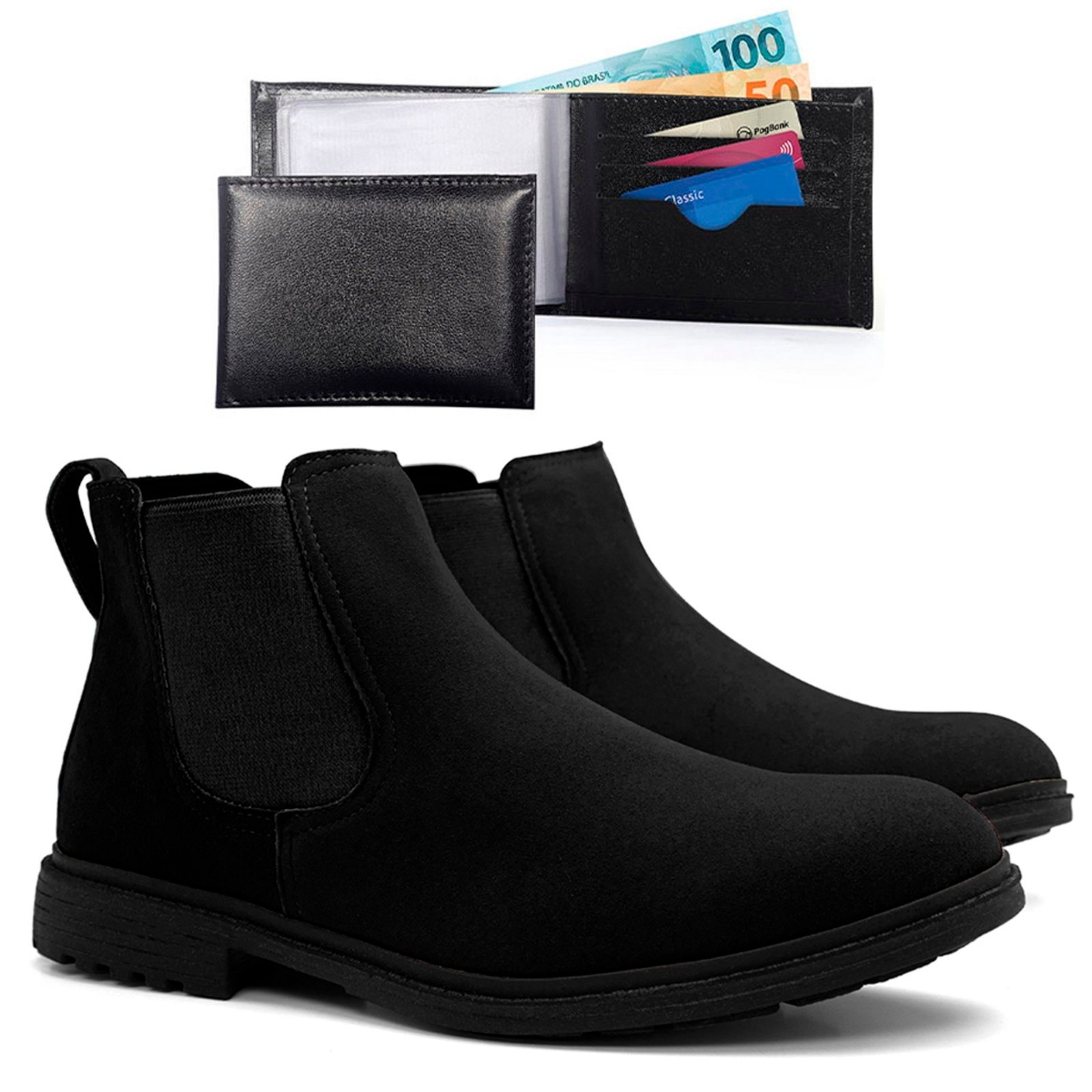 Imagem principal Bota Masculina Épico Casual Chelsea Country Camurça Kit Com Carteira ÉPICO CALÇADOS preto