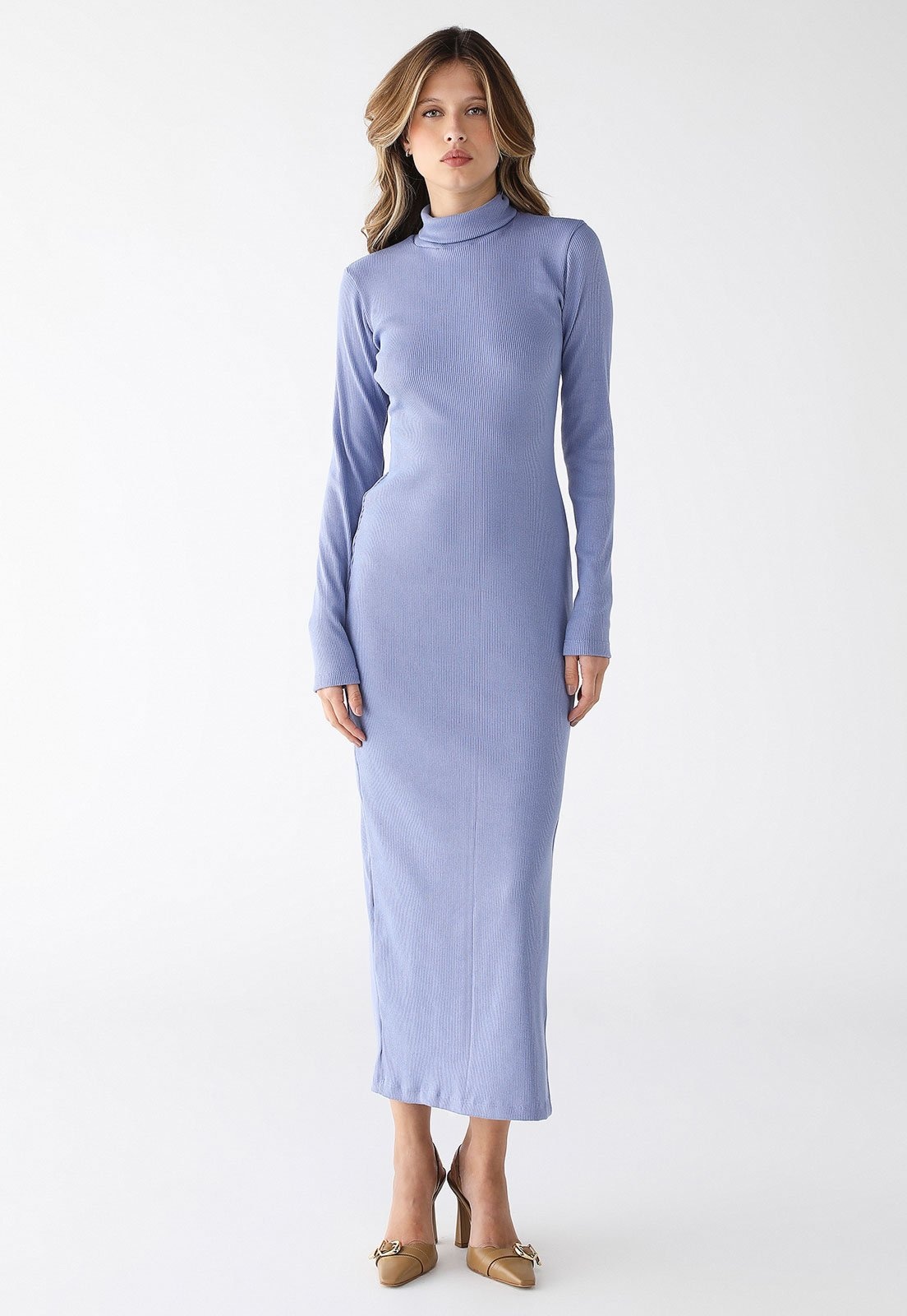 Imagem principal Vestido Longo Levosch Gola Alta Fenda Lateral Ribana Premium Serenity 77VS LEVOSCH azul