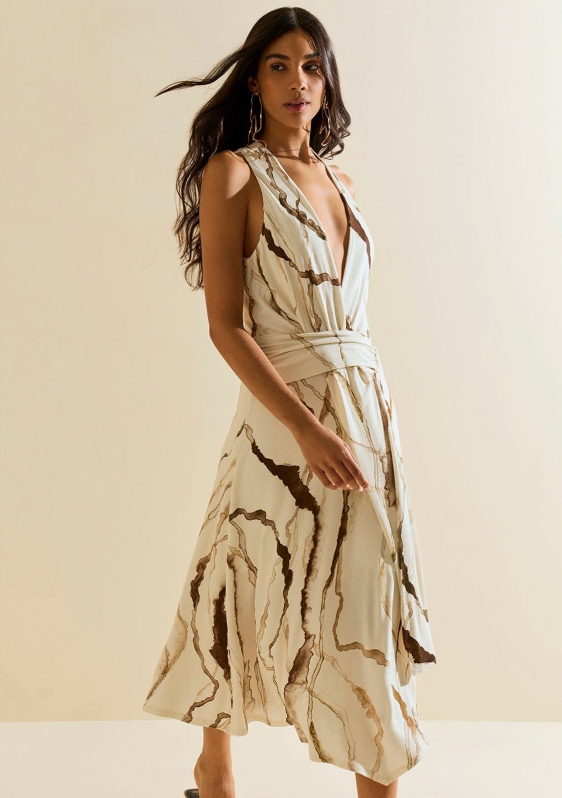 Imagem principal Vestido Morena Rosa Ajustado Decote Transpassado Sem Manga Midi Off Off-white Morena Rosa off-white rosa