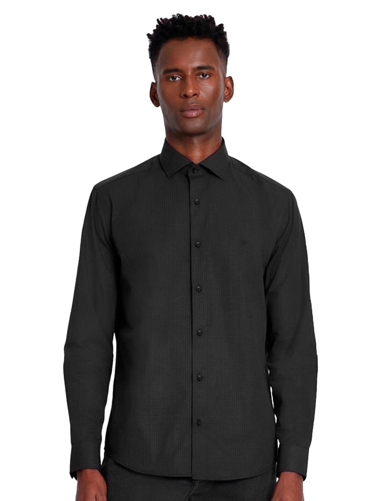 Imagem principal Camisa Aramis Masculina Slim Tricoline Micro Xadrez Stretch Preta Aramis preto