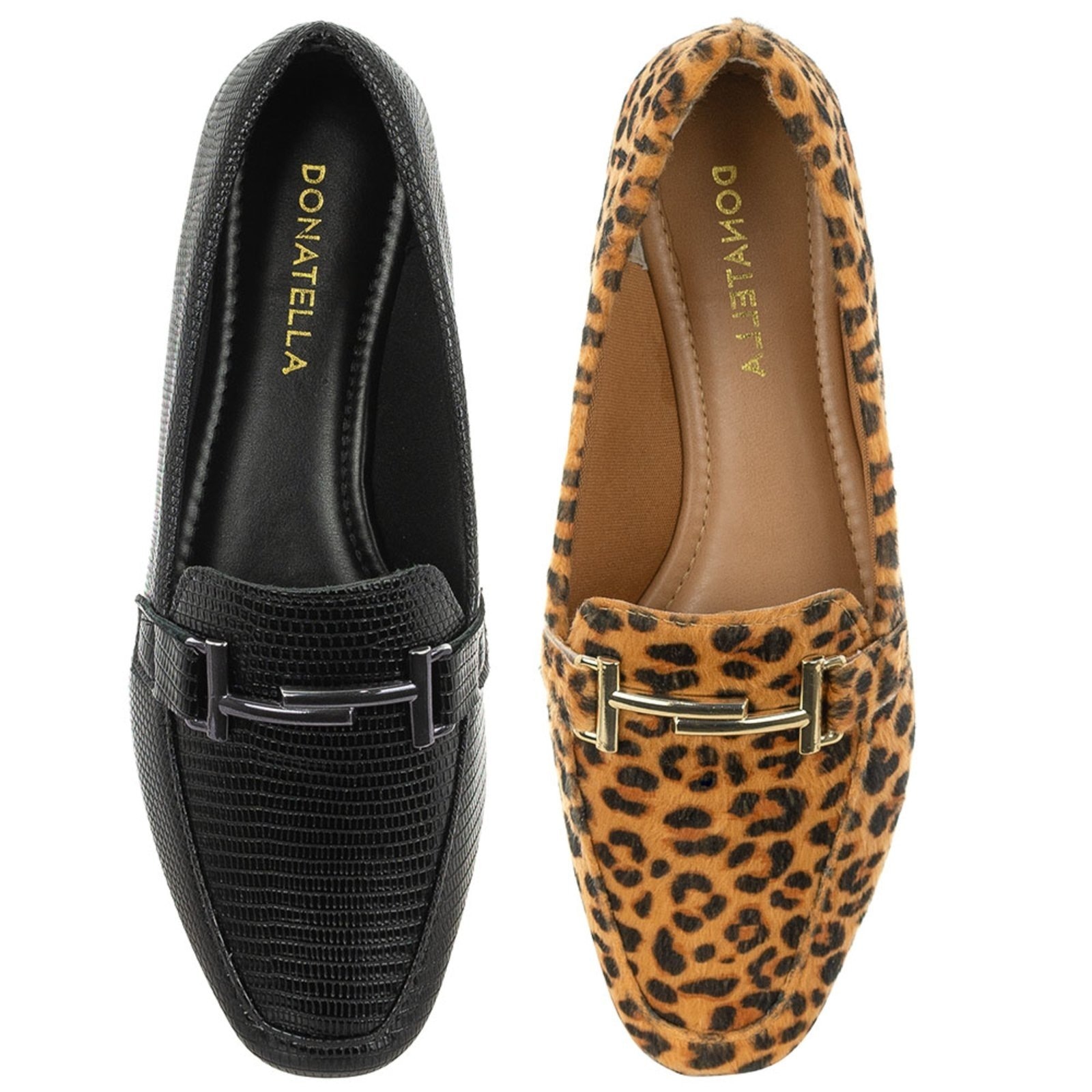 Imagem principal Kit 2 Pares Sapato Feminino Mocassim Donatella Shoes Bico Quadrado Confort e Onça Donatella Shoes preto