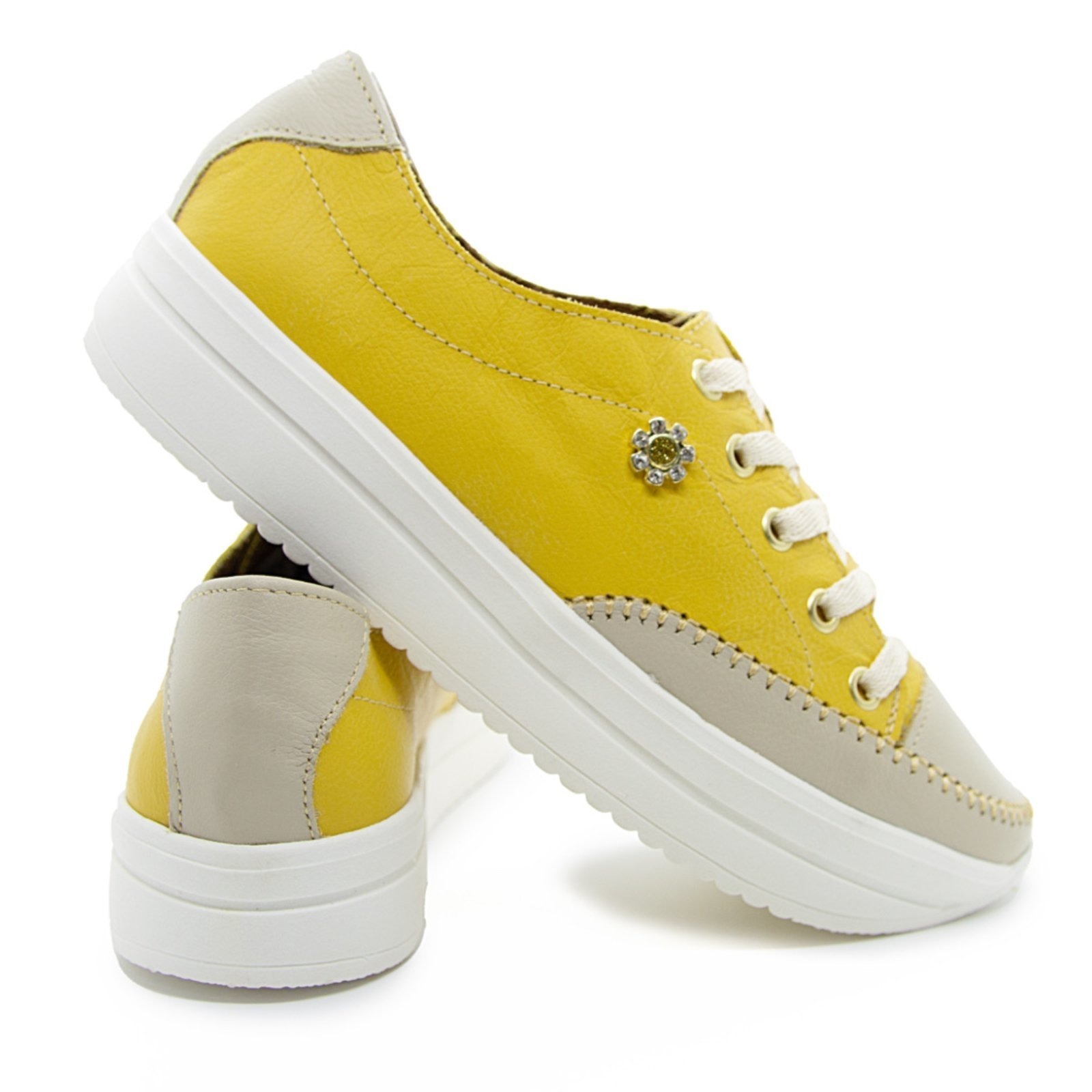 Imagem principal Tênis Sapatênis Paola Ferrara - COURO - TODO FORRADO SOLA ALTA - cod807 com diRavena amarelo/bege