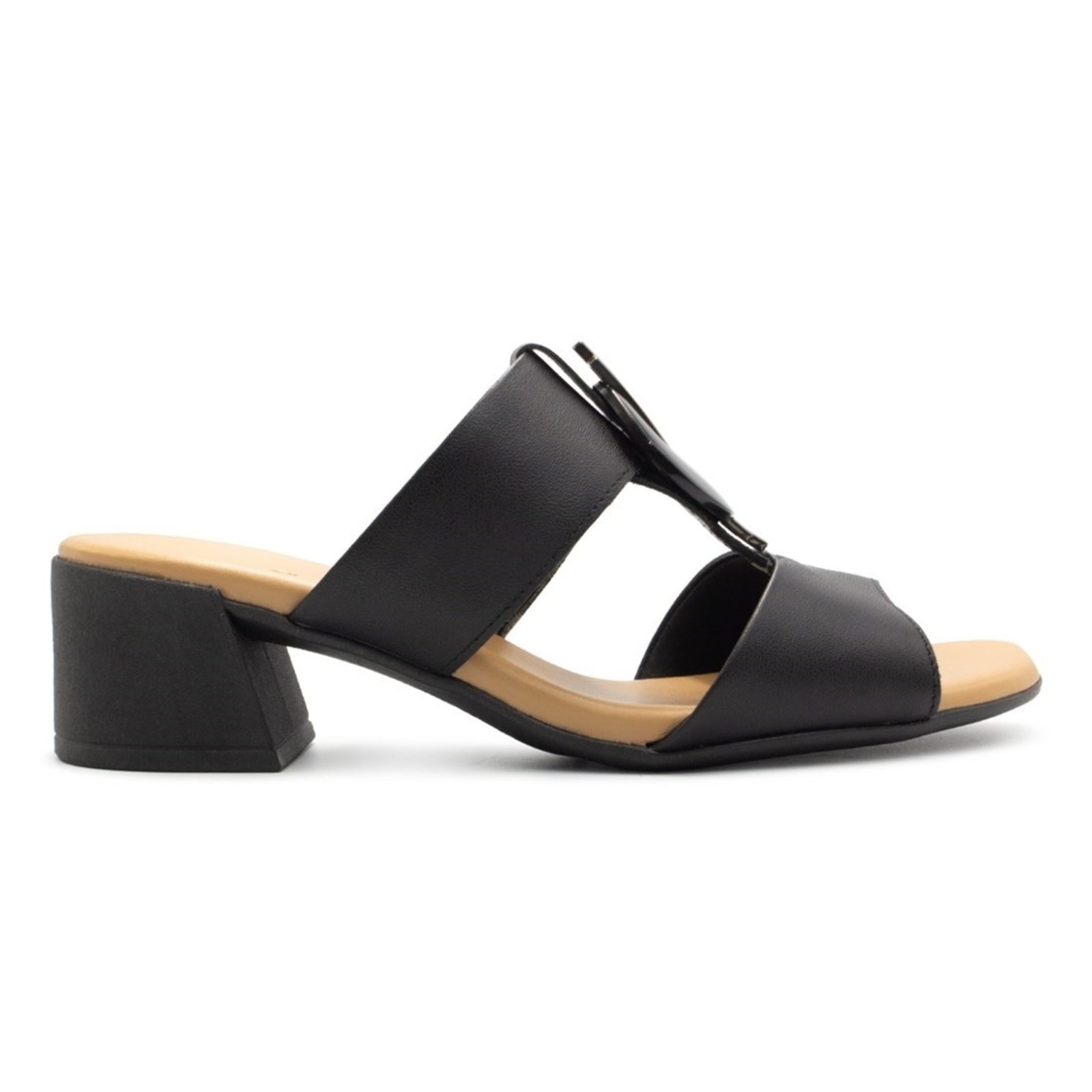 Imagem principal Tamanco Usaflex Feminino Couro Salto Bloco Bico Quadrado Casual AL2003 Usaflex preto