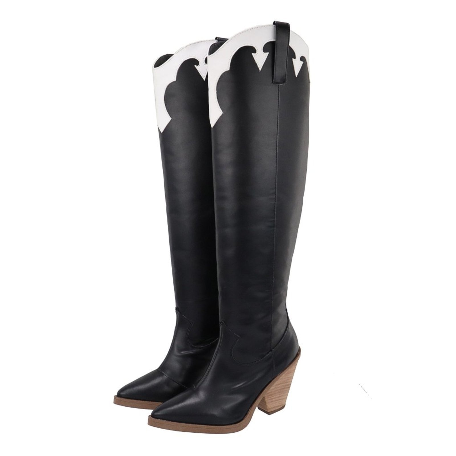 Imagem principal Bota Feminina Cano Alto 23135 Napa Preta Com Detalhes Branco Sete Sales preto