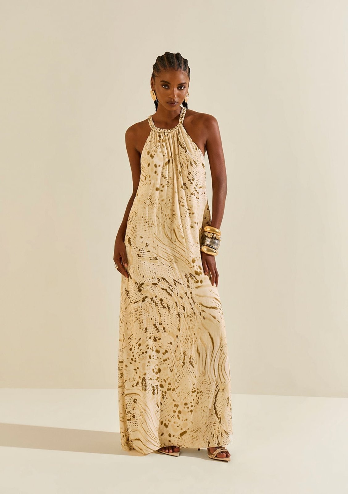 Imagem principal Vestido Morena Rosa Solto Decote V Sem Manga Longo Estampado Morena Rosa estampado rosa