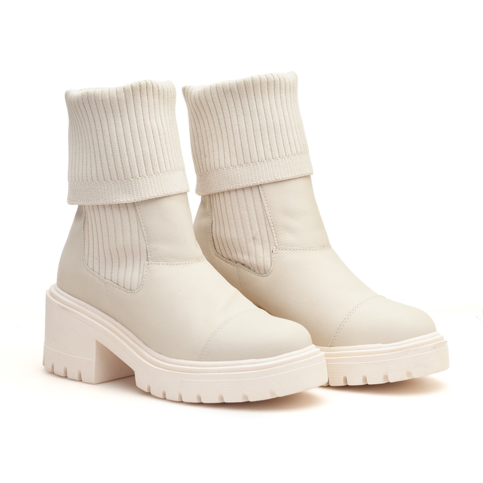 Imagem principal Coturno Feminino Tratorado Em Couro Meia Knit 2 em 1 Off White Nine4 nude/off-white white